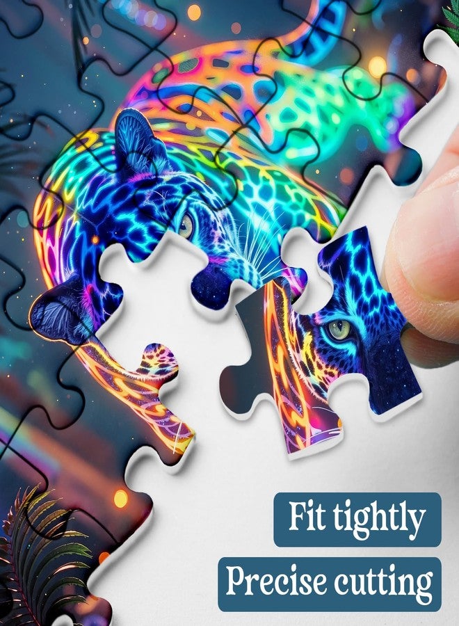 PPuzzling Wild Leopard Puzzles for Adults 1000 Pieces, Neon Jungle Forest Wildlife Jigsaw Puzzles, Colorful Hunting Animal Puzzle - Image 3